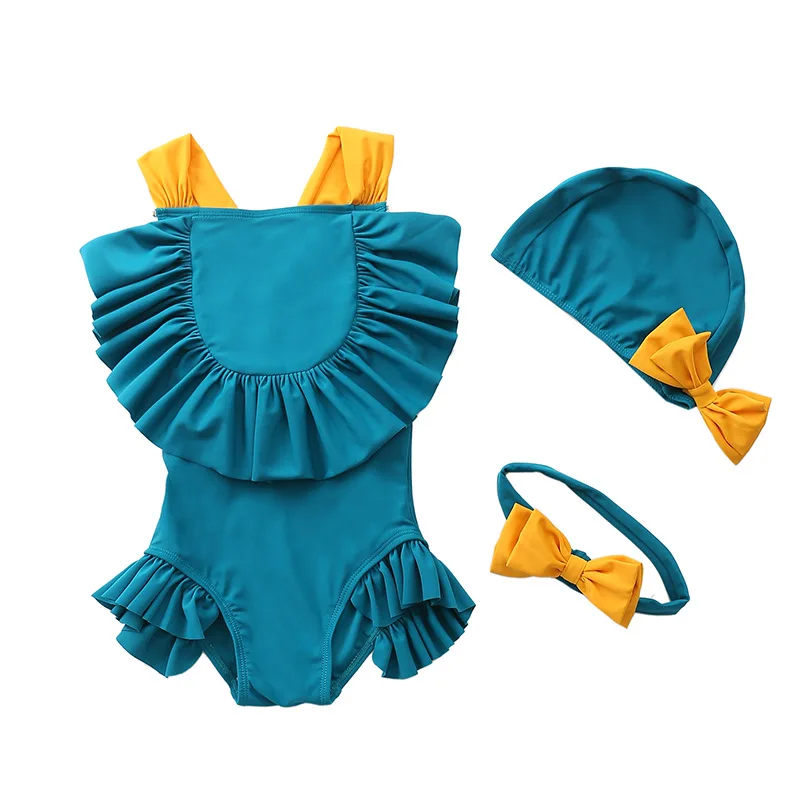 

2021 Ruffle Swimming Costume Bowknot Swimsuit Girls Kids Swimsuit Swimwear