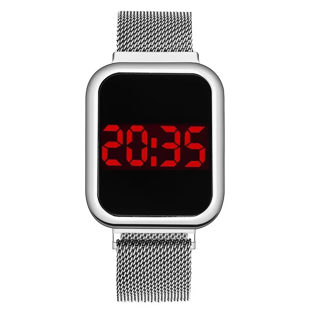 

Luxury LED Digital Touch Screen Magnet Watches For Women Rose Gold Square Dress Quartz Watch Female Clock 2020 Relogio Feminino