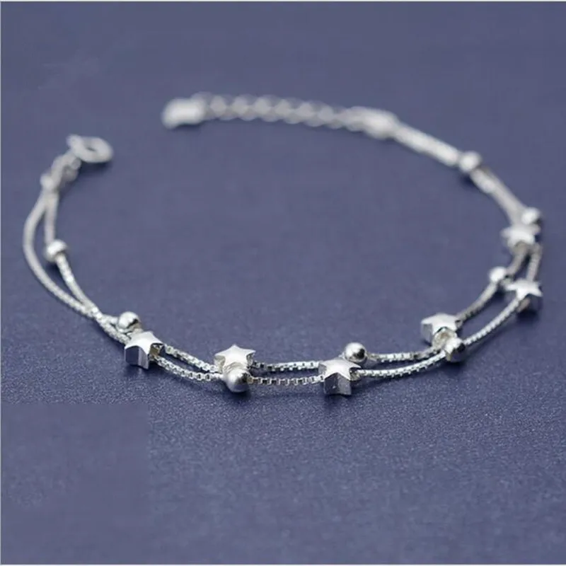 Hot Sale 925 Silver Double Star Bracelet for Women New Arrival Wholesale Cute Style for Parties Weddings Gifts