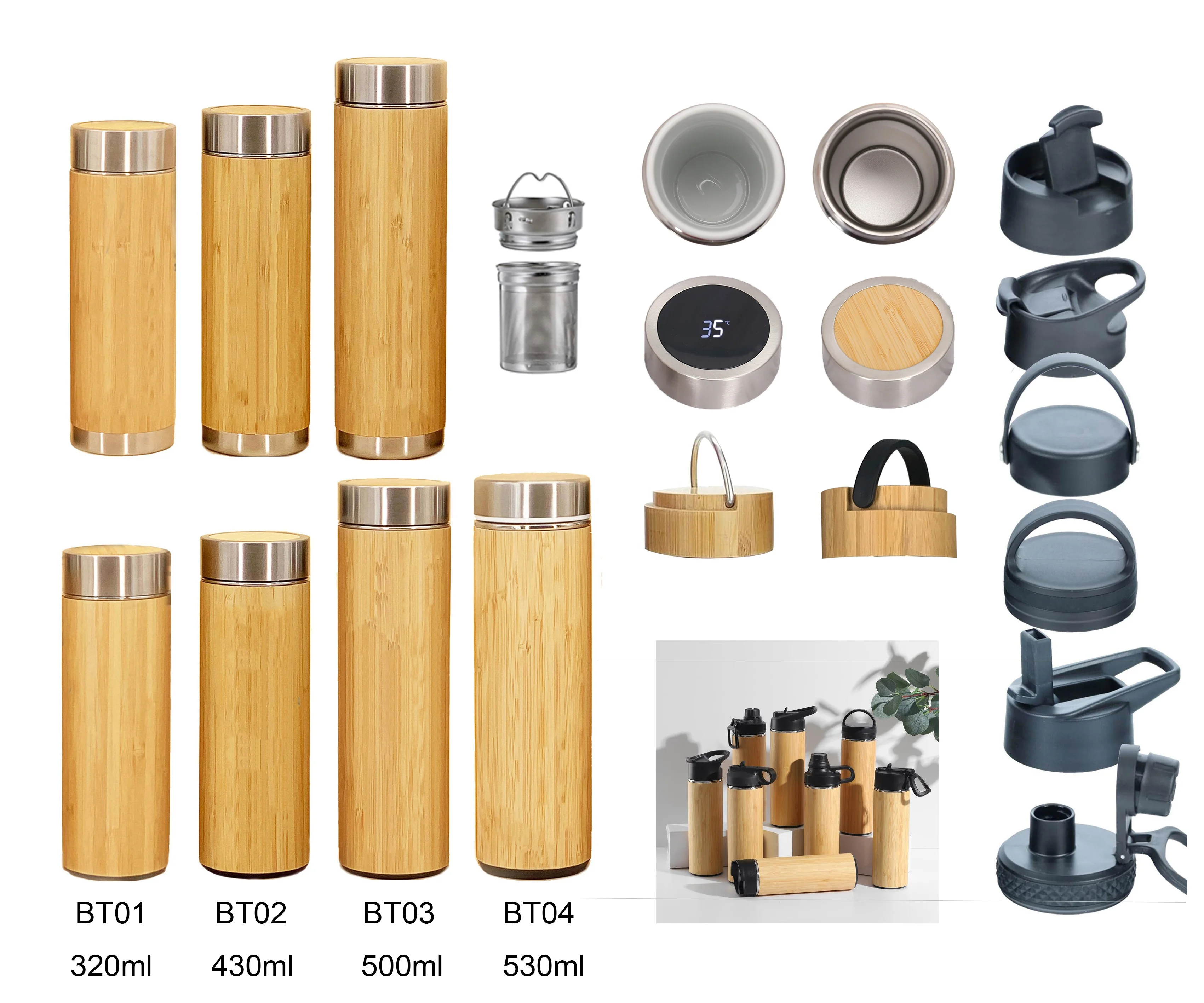 

500ml bamboo fiber water bottle bamboo vacuum flask with tea strainer