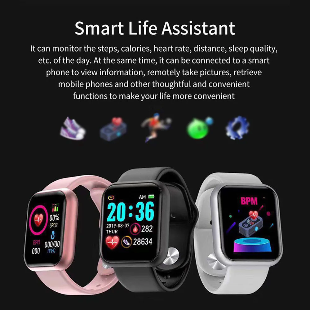 
Y68 Smart Watch Sports Watches Full Touch D20 Heart Rate Monitor Bluetooth 4.0 Receiving Message Waterproof Multi Language 