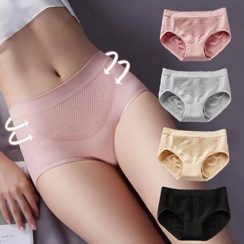 

3D Honeycomb warm underwear Pure Cotton Stalls Abdomen Shape Briefs Women Mid-waist Ladies Panties