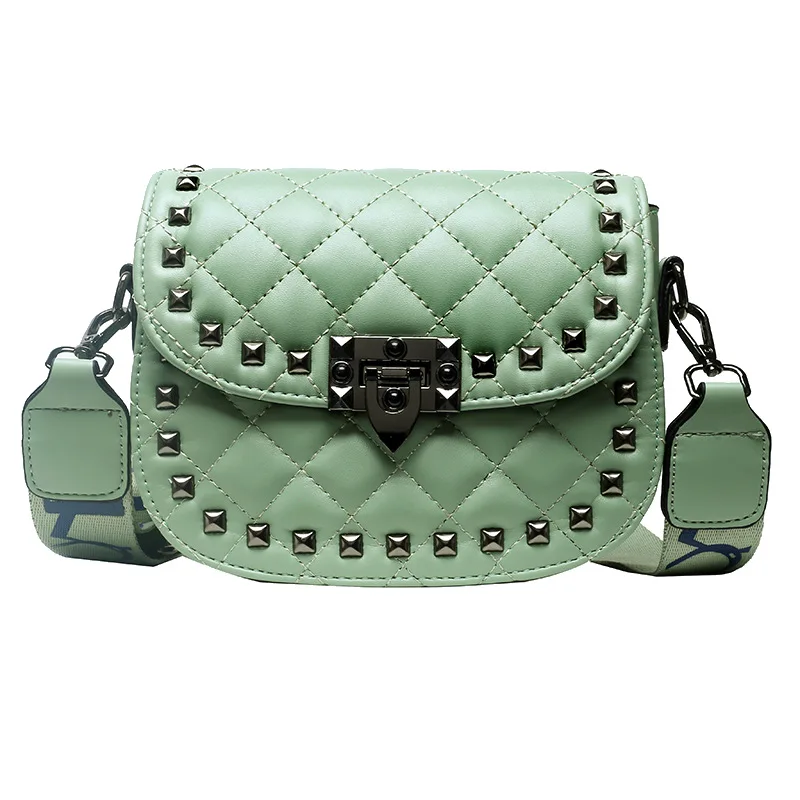 

ST-0660 One Shoulder Handbag Rivet Wide Straps Ling His Parcel Female Saddle Women Trendy Purses And Handbags, Multi color