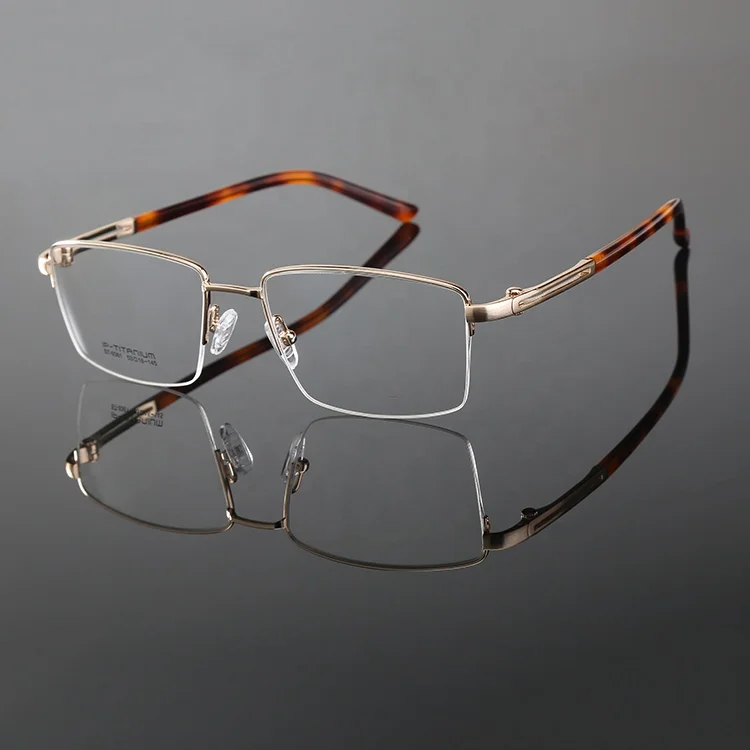 

Latest fashion mens eyeglasses ulter light half gold frame 100% titanium alloy optical spectacle frames for men