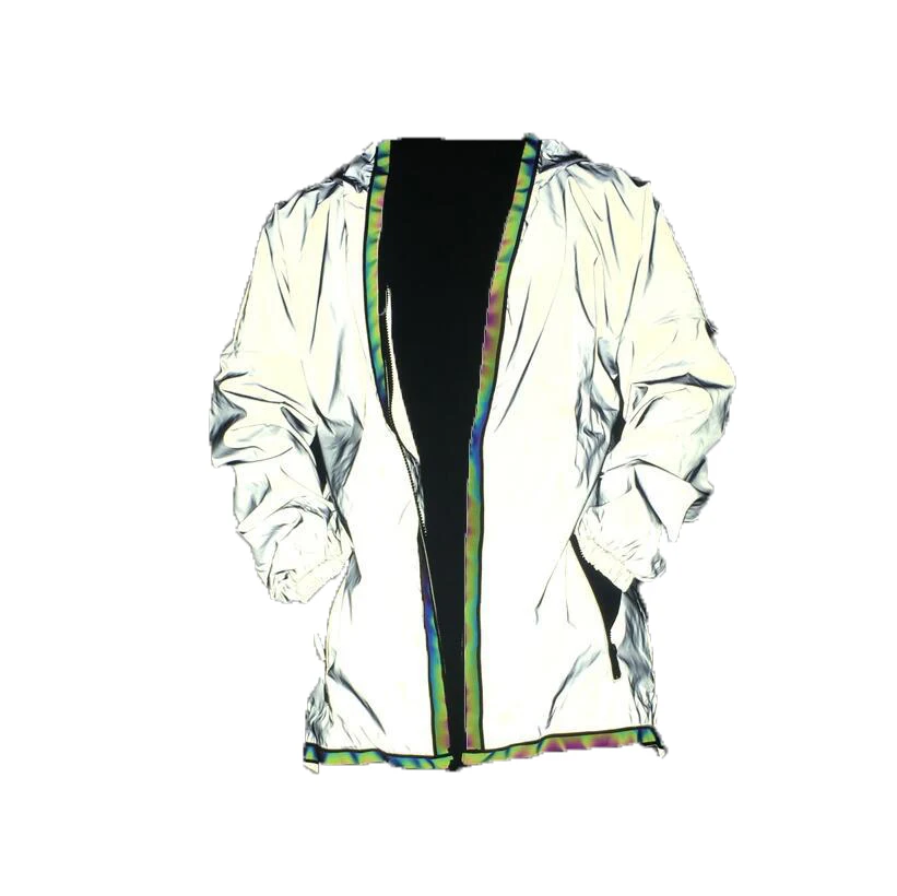 

Hi Vis Trendy Fashion Jacket Gray Reflective White Color Coat Long Casual Loose Polyester Waterproof Washable Cloak Jacket