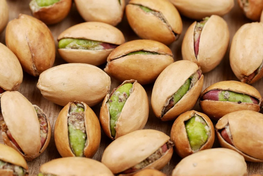 Close-up of salt and pepper pistachios in shell showing natural green kernels with seasoning