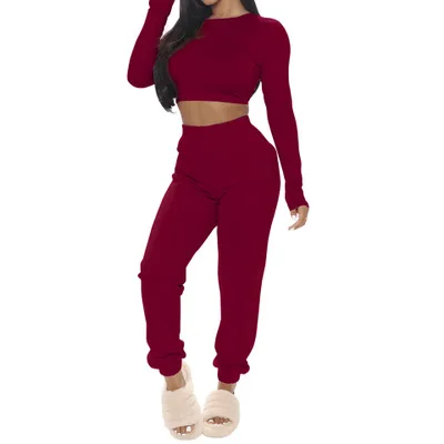 

B53804A Autumn hot selling women sports suit fashion long sleeve pants set, Yellow/red