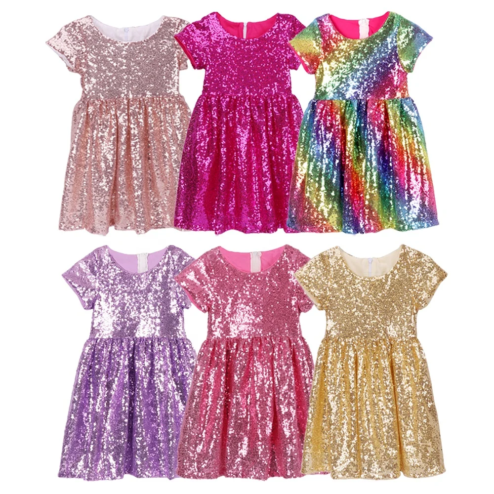 

Girls Sequin Boutique Party Dress Elegant Toddler Sparkle Birthday Evening Ball Gown Kids Short Sleeve Valentine Dress, 21 colors and accept customization