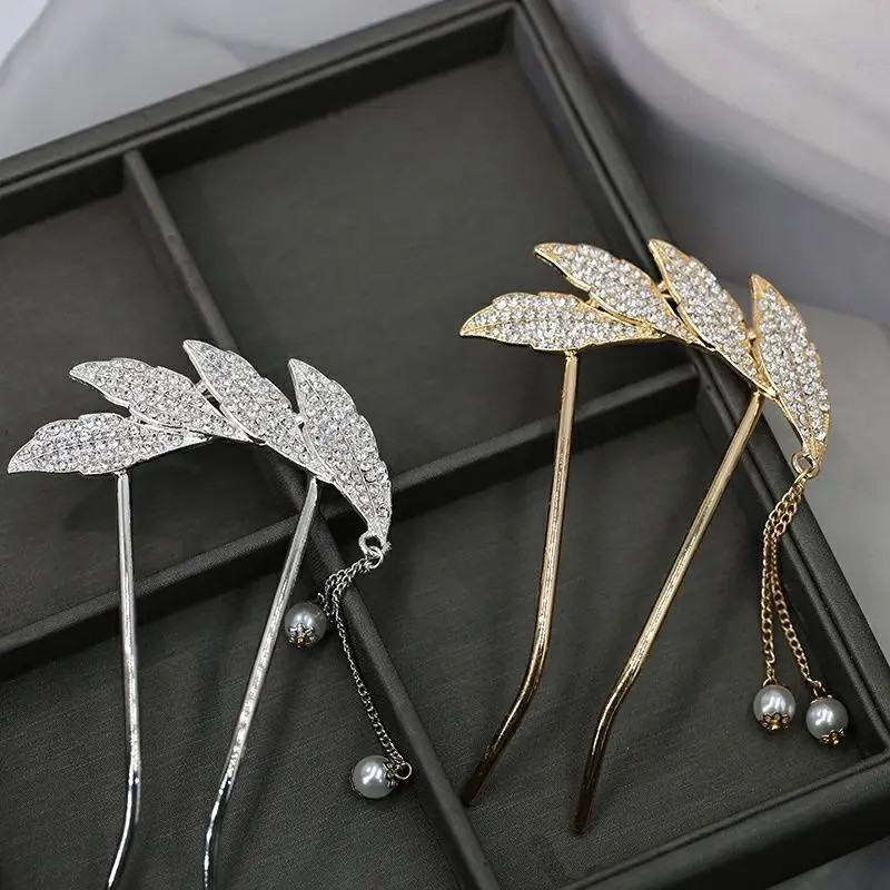

French Elegant Hair Pin Women Fashion Full Crystal Hairpin Metal Pearl Bridal Hair Combs