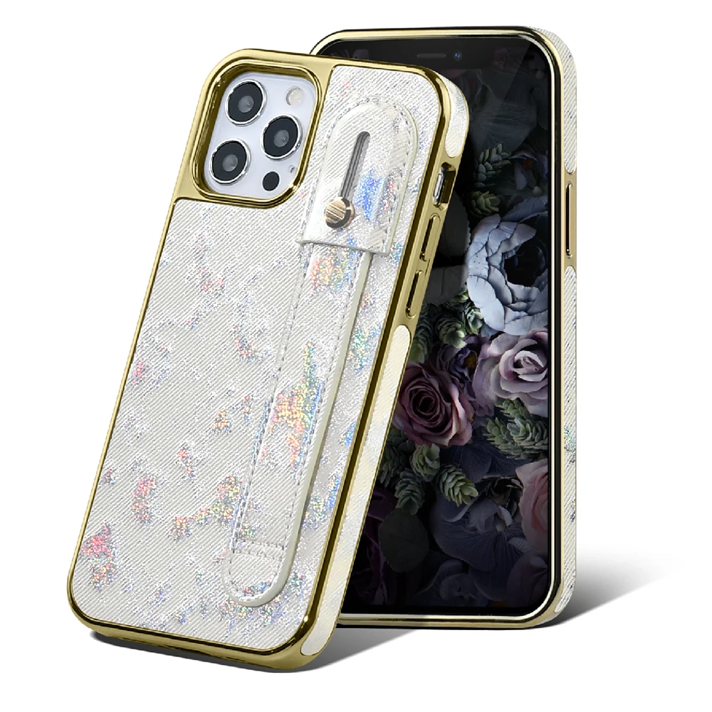 

Onegif Plating Leather Phone Wrist Strap Case For iPhone11 12 Pro Max Mobile Holder Case, 4 colors