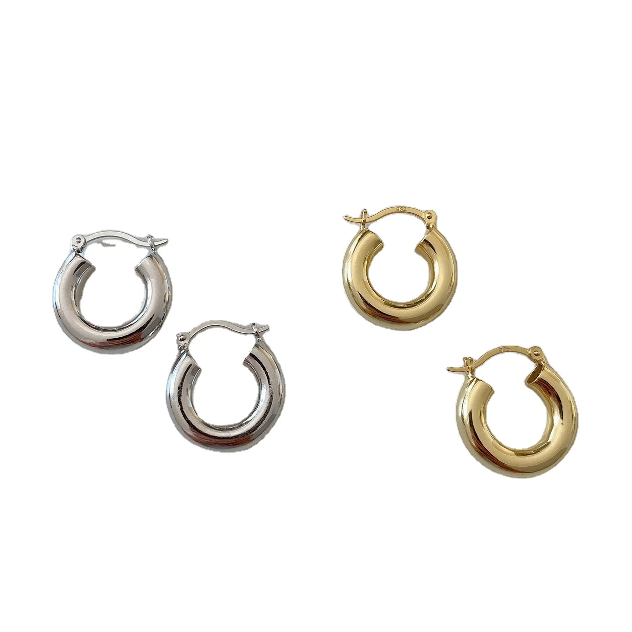 

Statement Eardrop 18K Gold Plated Round Circle Earrings 925 Silver Sterling Circle Huggie Earrings