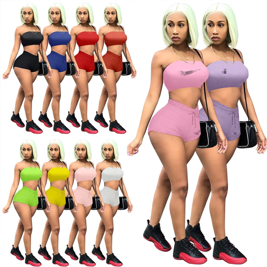 

2021 NK summer hot lady workout sweat snack biker shorts two piece set womens fitness booty Candy shorts