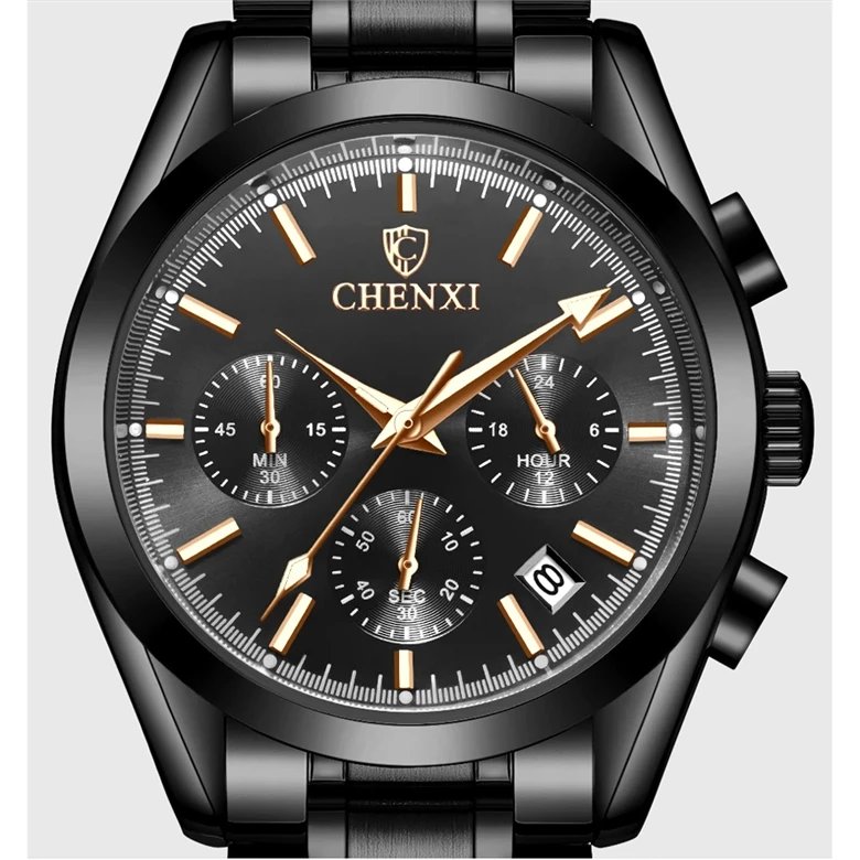 

Top Brand CHENXI Chronograph Men's Watches Luxury Black Stainless Steel Waterproof Quartz Casual Wrist Watch Relogio Masculino
