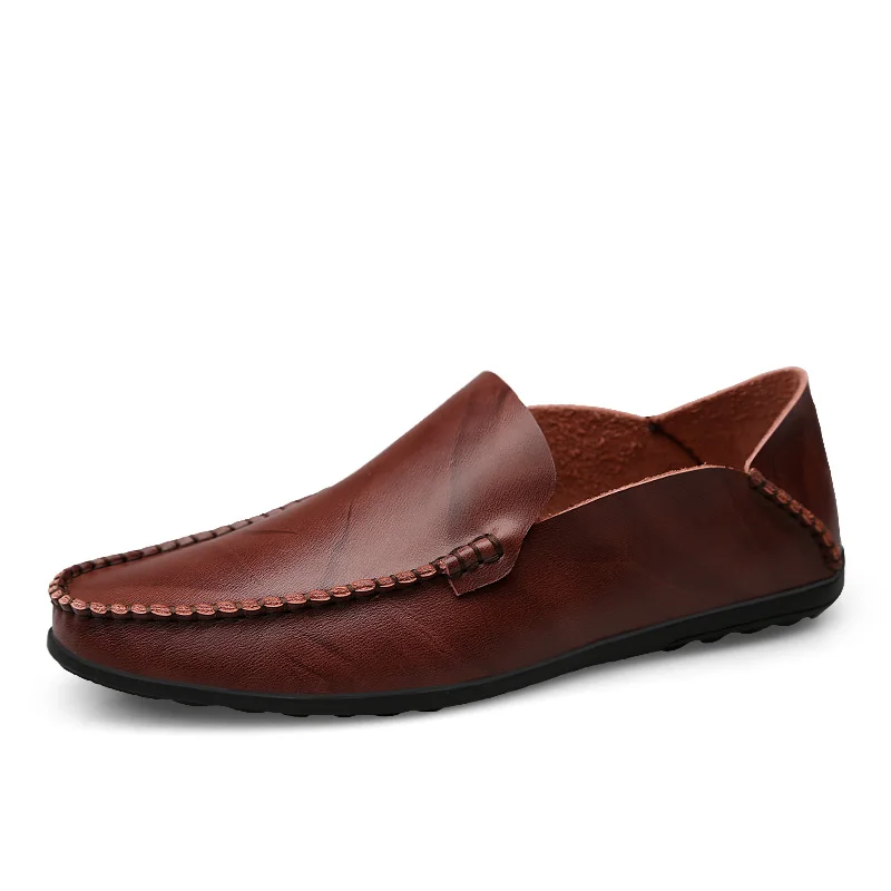 

Business gents formal soft Second layer cowhide Rubber sole loafer Home flat lazy genuine leather loafer men official shoes