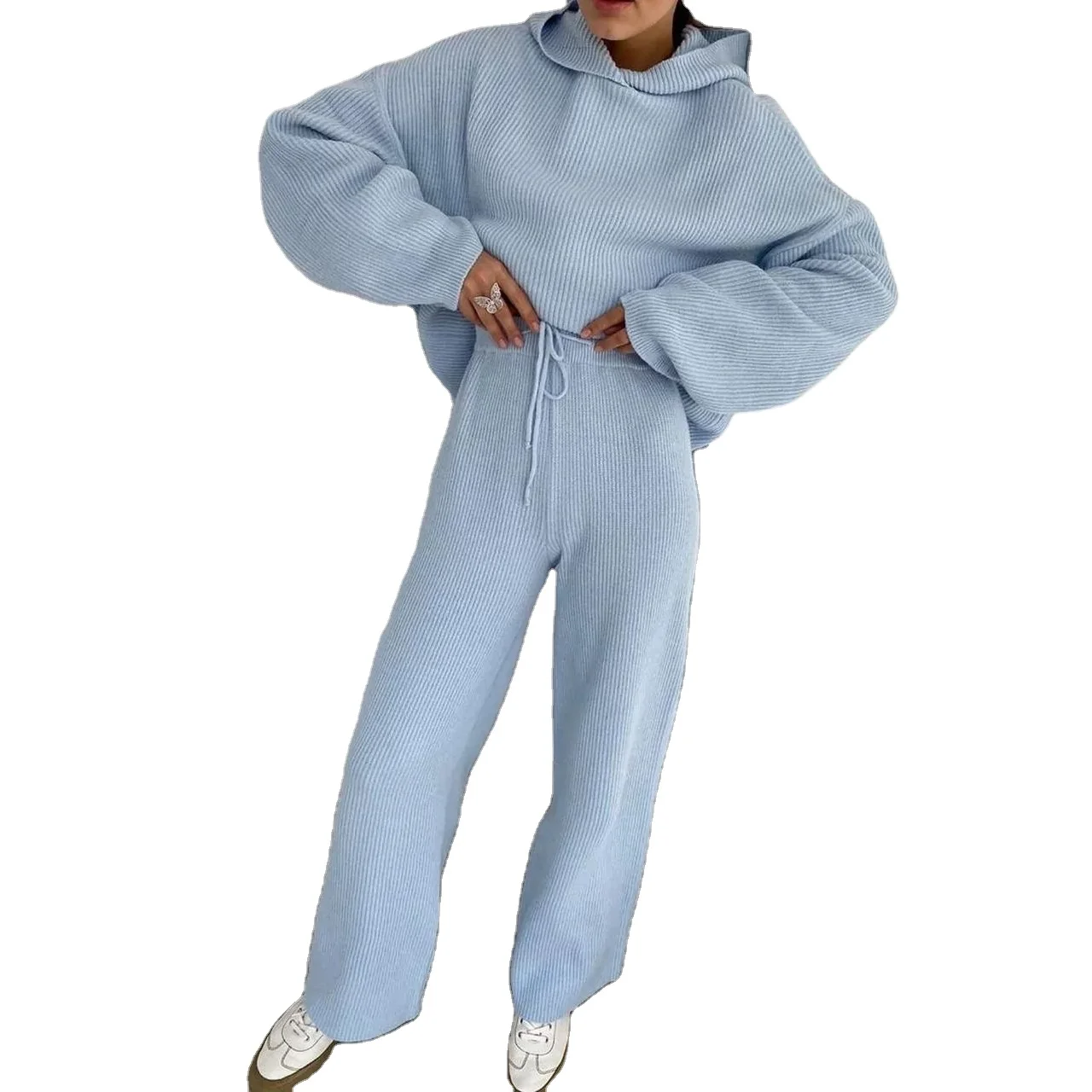 

LH Hot Selling Fashion Girlish Solid Color Hooded Sweater Women Winter Long Pant Two Piece Set Women Lounge wear, Picture color