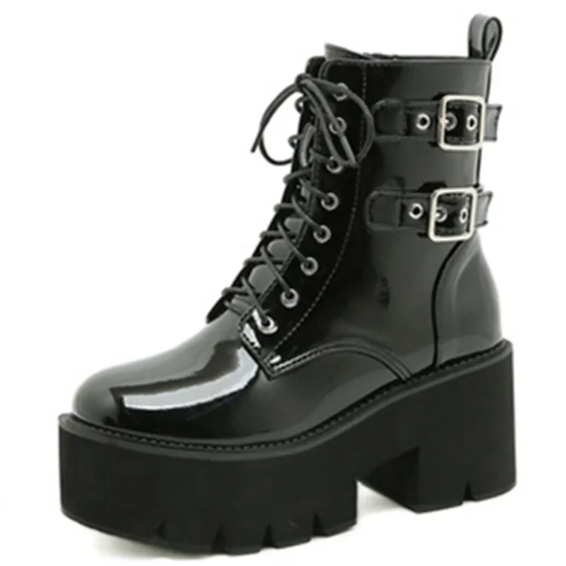 

Dropshipping Custom Logo Fashion Platform Boots Women Punk Style Metal Buckle Designer Boots Women Famous Brands