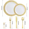 Disposable matte gold plastic dinnerware set dinner set hotel wedding party luxury tableware