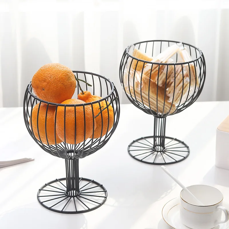 

Wholesale Nordic ins geometric hollow wrought iron wine cup shaped home living room storage snack fruit basket, Customized