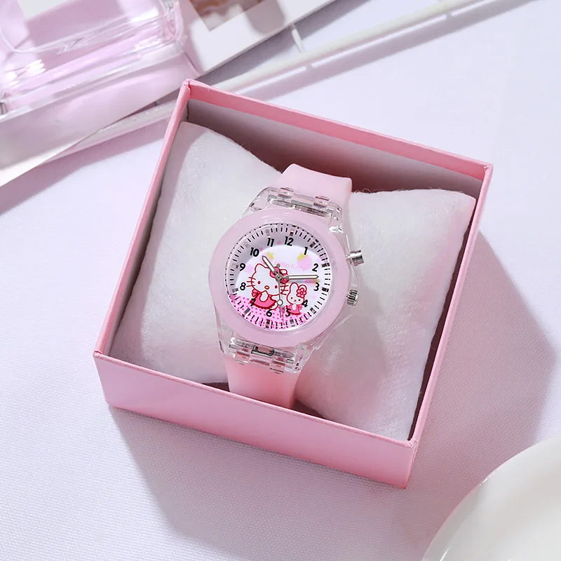 

Led Cartoon girl watch design hello kitty Flash Light Kids quartz Watch for Girl Rubber Strap Cute Princess Children Girls Watch