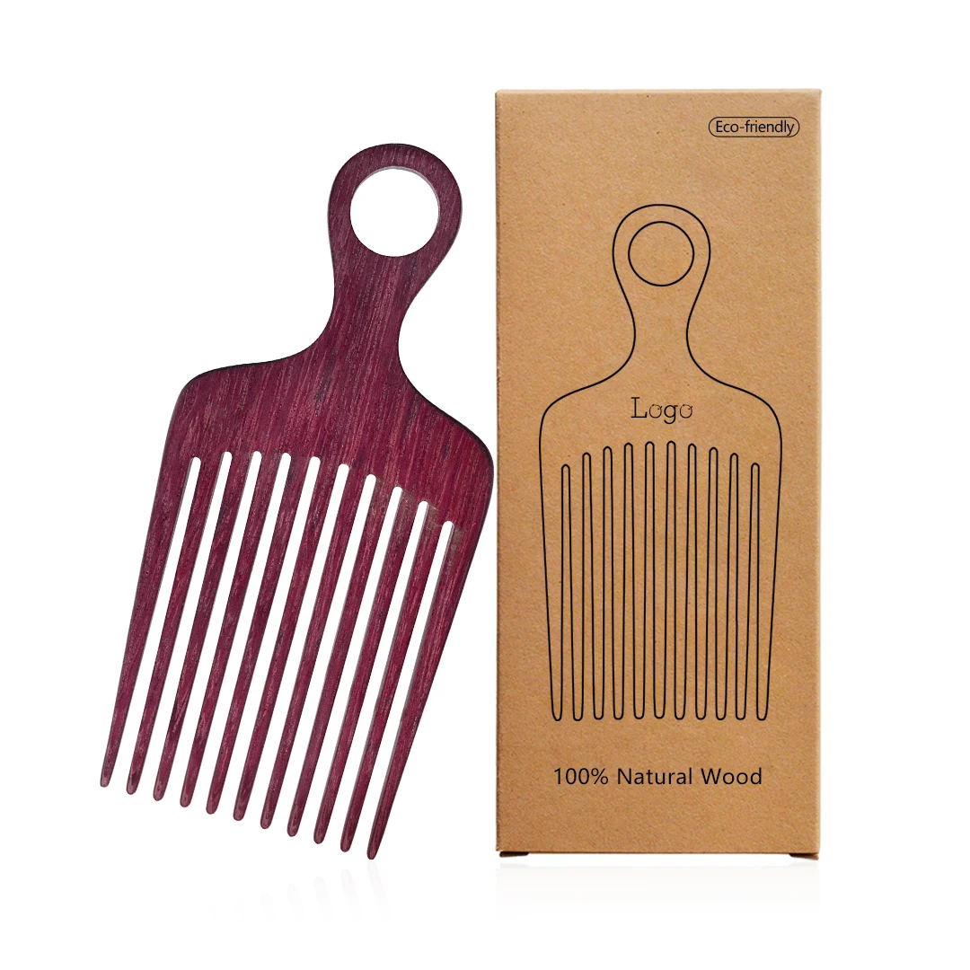 

New Arrival Eco-friendly Curly Sandalwood Wide Tooth Beard Custom Detangling Hair Brush Afro Pick Comb