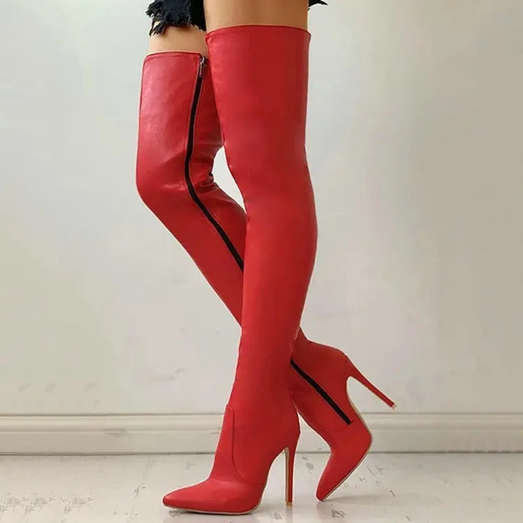 

Over The Knee Women Sexy High Heels Boots Female Red Thigh High Boots Zipper Shoes Ladies Autumn Winter Long Boots