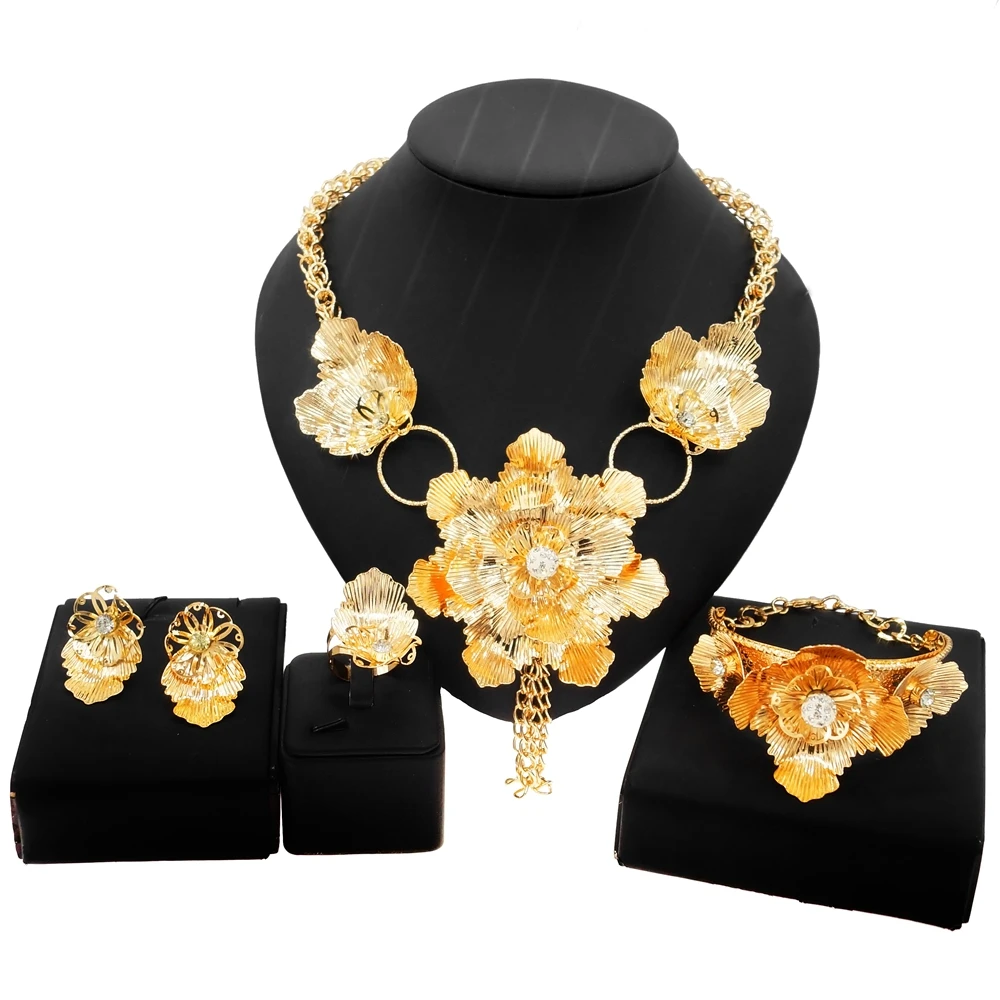 

Brazilian 18K Gold Plated Big Woman Wedding Jewelry Set Dubai Arabian Luxurious Exaggeration Fashion Style Italian Jewelry Sets, Gold silver red any color is avaliable