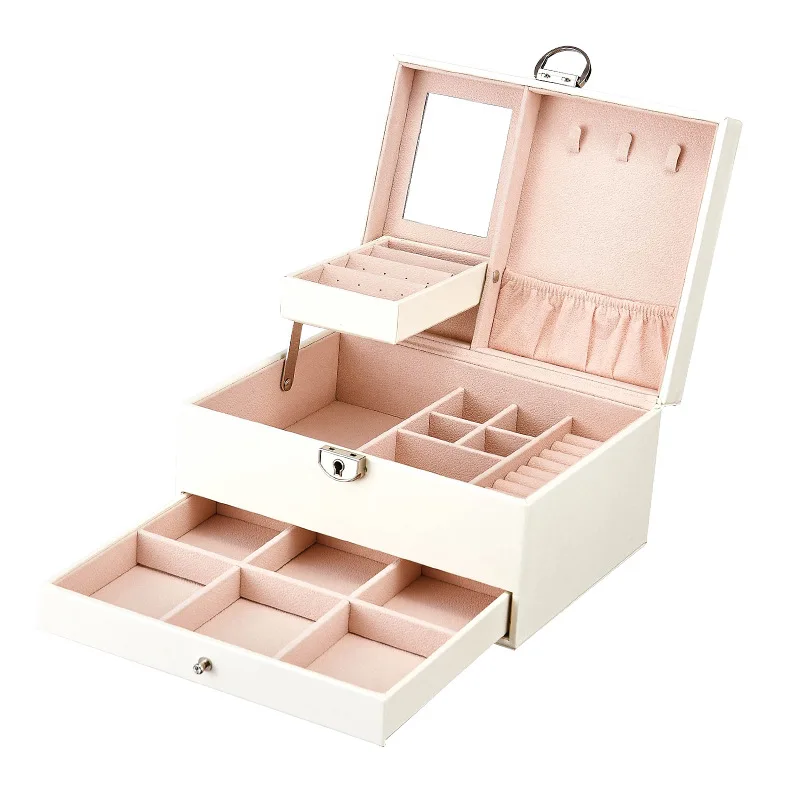 

New jewelrybox multi layer large capacity white leather jewelry storage box, Picture shows