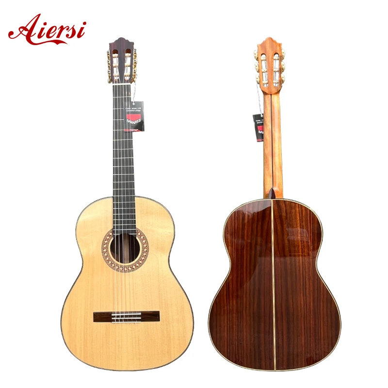 Factory Price Aiersi Brand Handmade Gloss Finish Solid Spruce Topboard Vintage Spanish Flamenco Guitar Nylon String Instrument