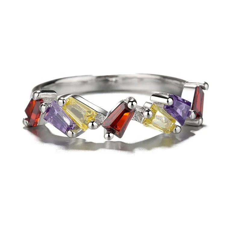 

Wholesale White Gold Plated Jewelry Women 925 Sterling Silver Multi Rainbow Color Ring