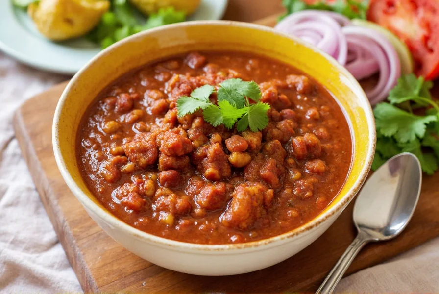 Diabetic chili served in a bowl with fresh cilantro garnish and side salad