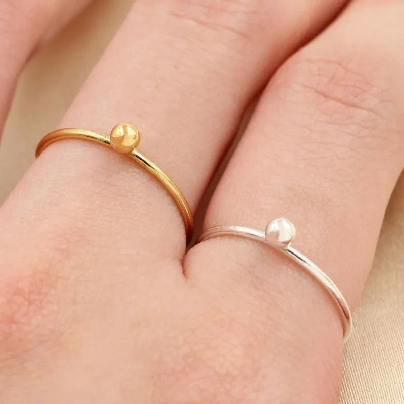 Cute Stacking Ring 14K Gold Filled Women Simple 3mm Ball S925 Silver Band Ring