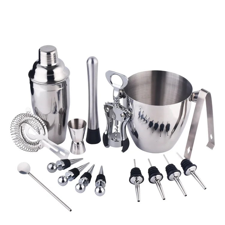 

16 pcs set barware amazon bar bartender bottle kit tools accessories stainless steel cocktail shaker set, Silver