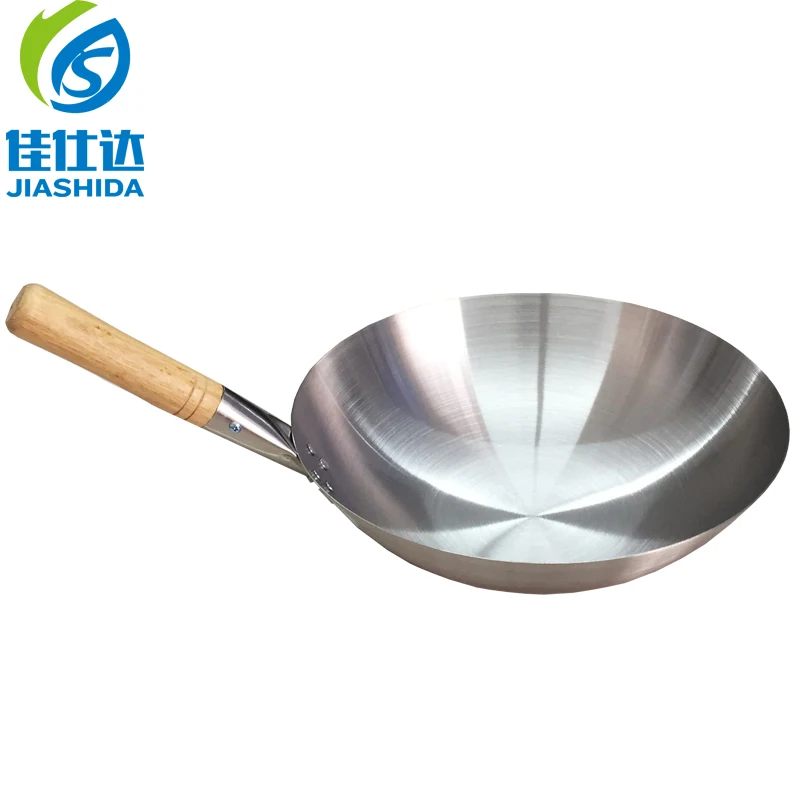 

JIASHIDA Kitchenware 40cm Stainless Steel Wok Flat Edge Wooden Handle Japanese Wok for Stainless Steel Kitchen