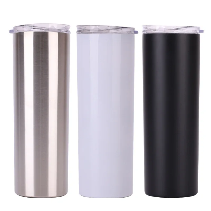 

20oz double walled skinny tumbler with straw and lid, custom logo stainless steel tumbler cups, Customized colors acceptable