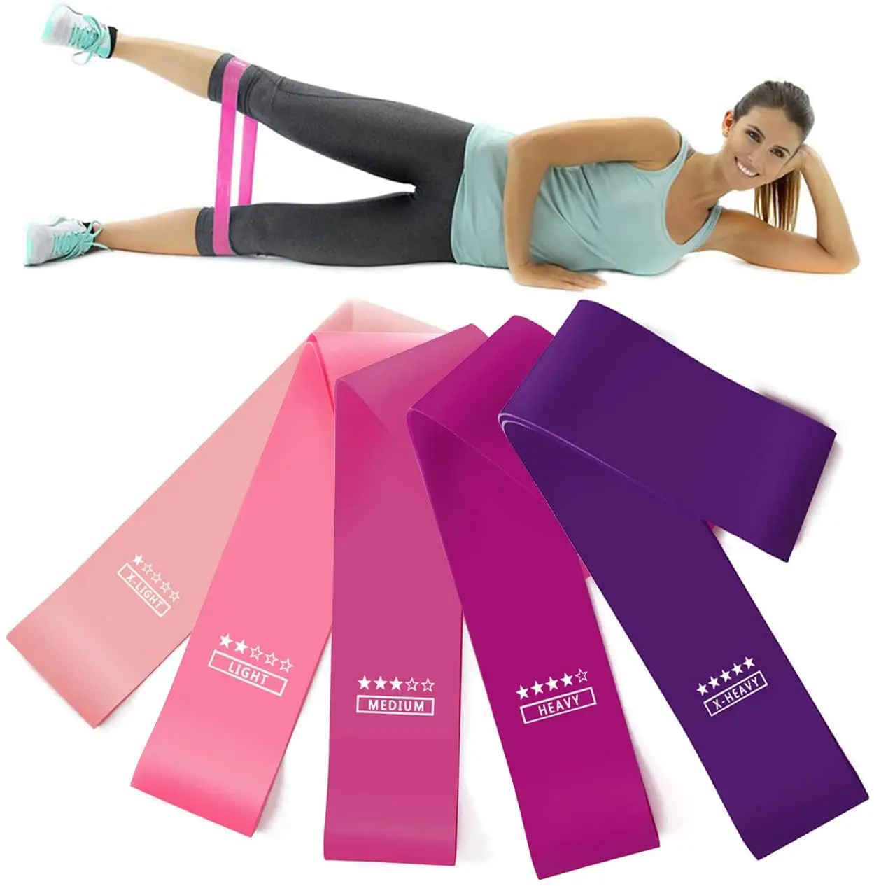 

Amazon Hot Custom fitness strength yoga power exercise latex stretch resistance band, 5colors