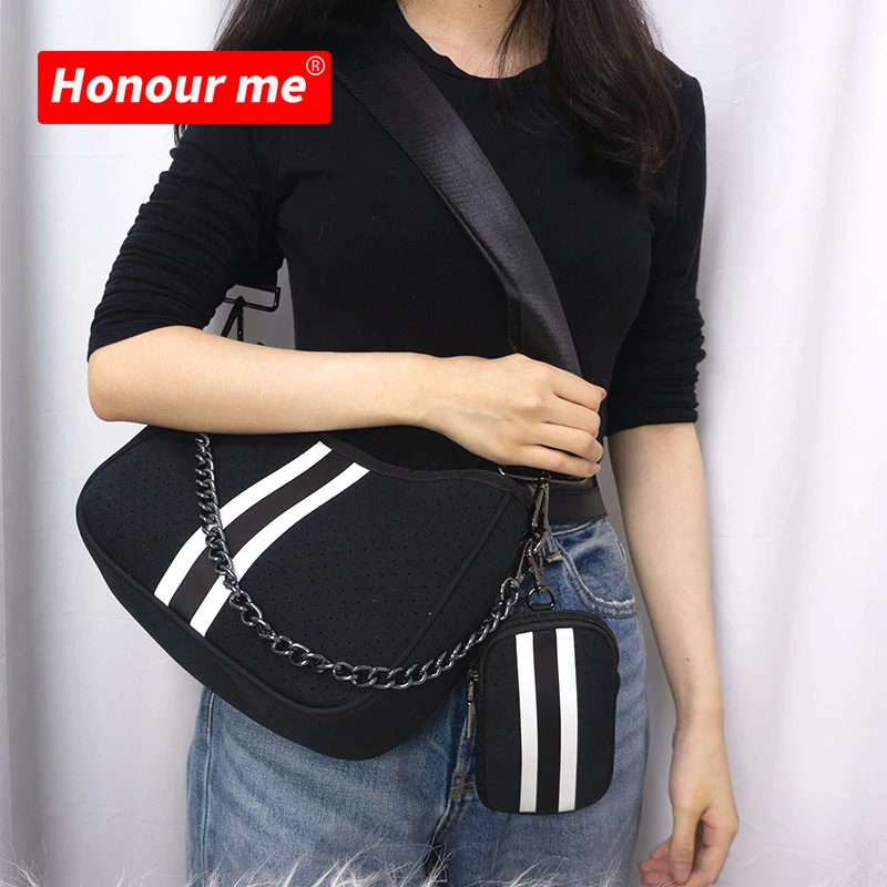 

2022 HONOUR ME Wholesale Customize Neoprene Beach Bag Key Coin Chain Shoulder Bag Neoprene Cross Body Bag