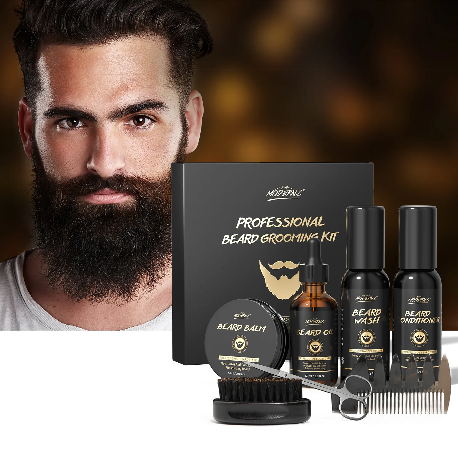 

Professional beard Care Moisturizing Oil private brand best organic beard growth care oil brush set