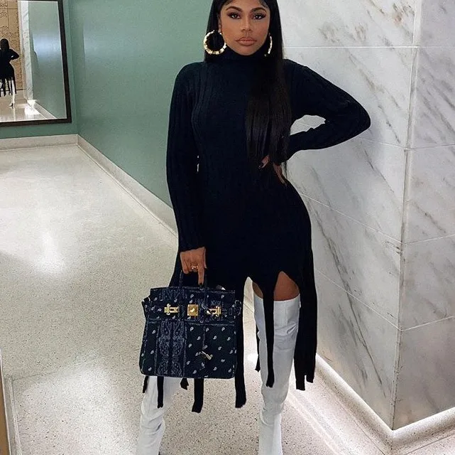 

s564a Women's long-sleeved tassel dresses High collar and thick tight threads dress Plus size dress in stock