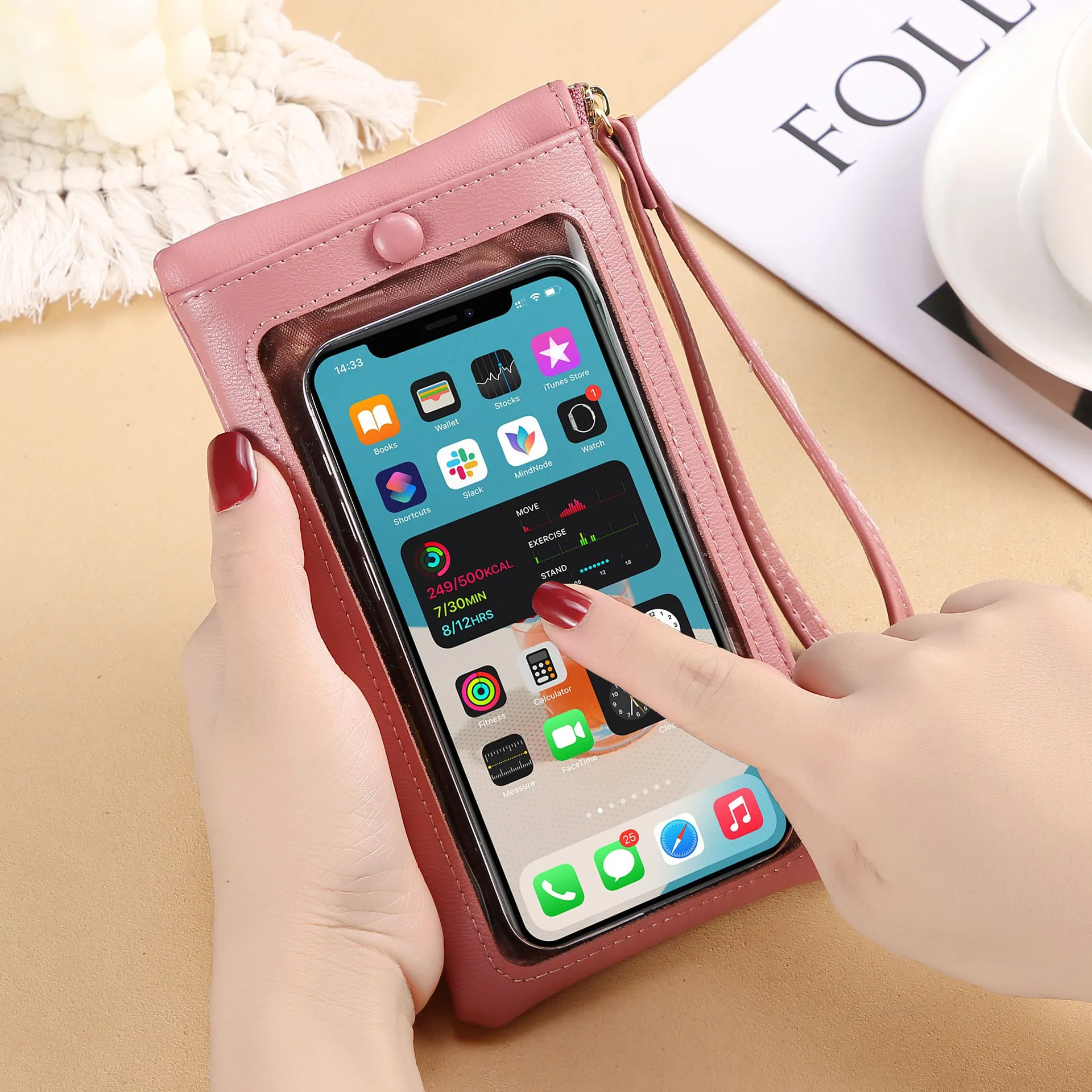 

Practical design touch screen phone wallet for women PU leather ladies Wrist wallet zipper ultra-thin coin purse student clutch