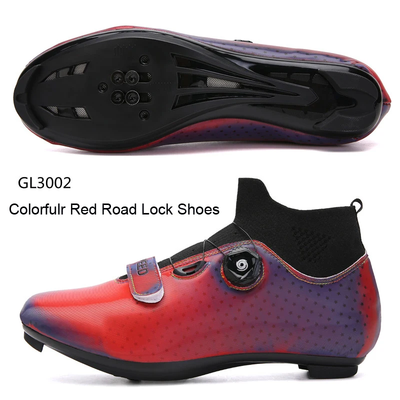 

Rainbow Colorful Red High Top Custom Logo Self-Locking Women Shoes on Road Bike Slip On Trainers Womens Road Cycling Shoes