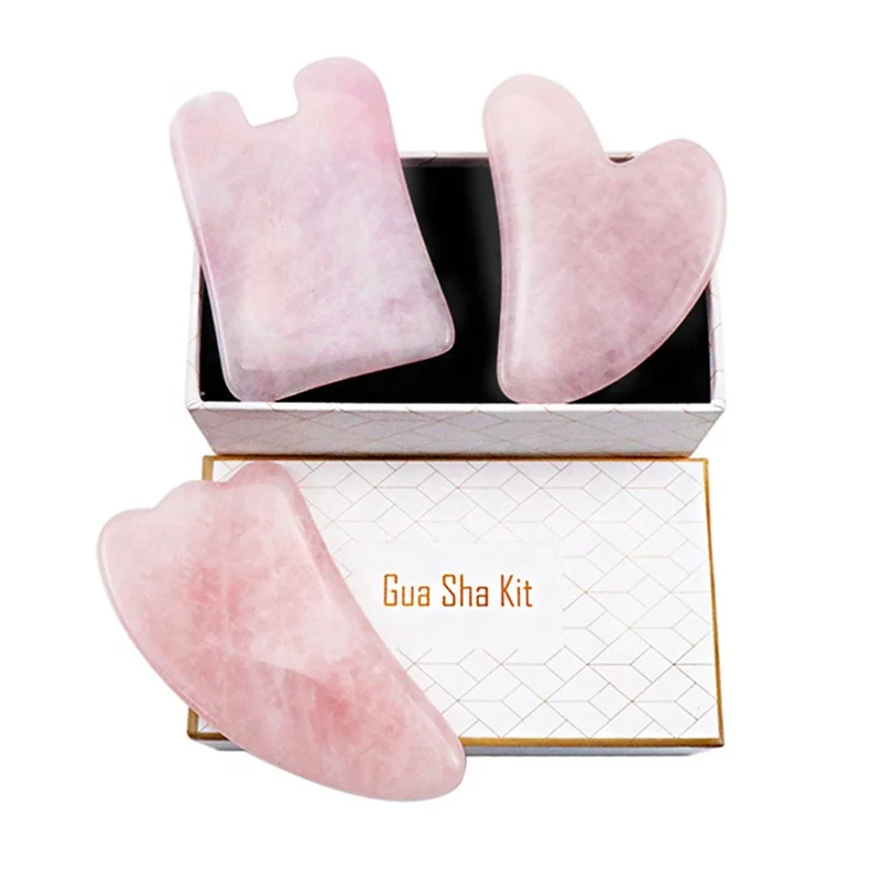 

3 PCS/BOX 100% Natural GuaSha Pink Rose Jade Stone Facial Body Massage Tools Anti Aging Quartz Massage GuaSha Board