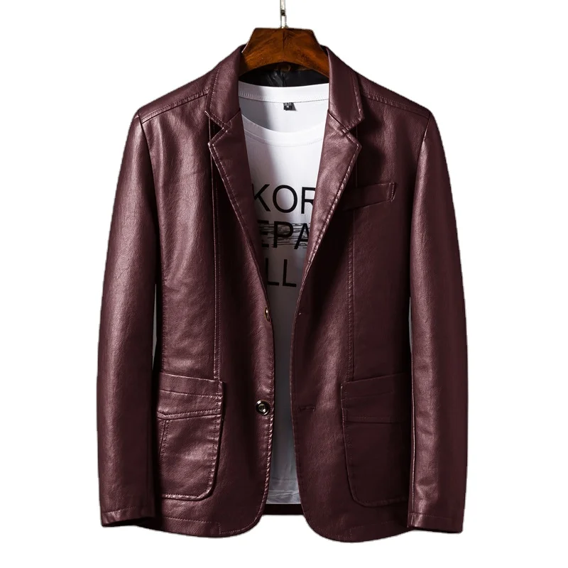 

High-end black men's suit PU Leather Jackets casual business Leather Coat Motorcycle BikerJacket Male Clothes Plus Size 6XL 5XL