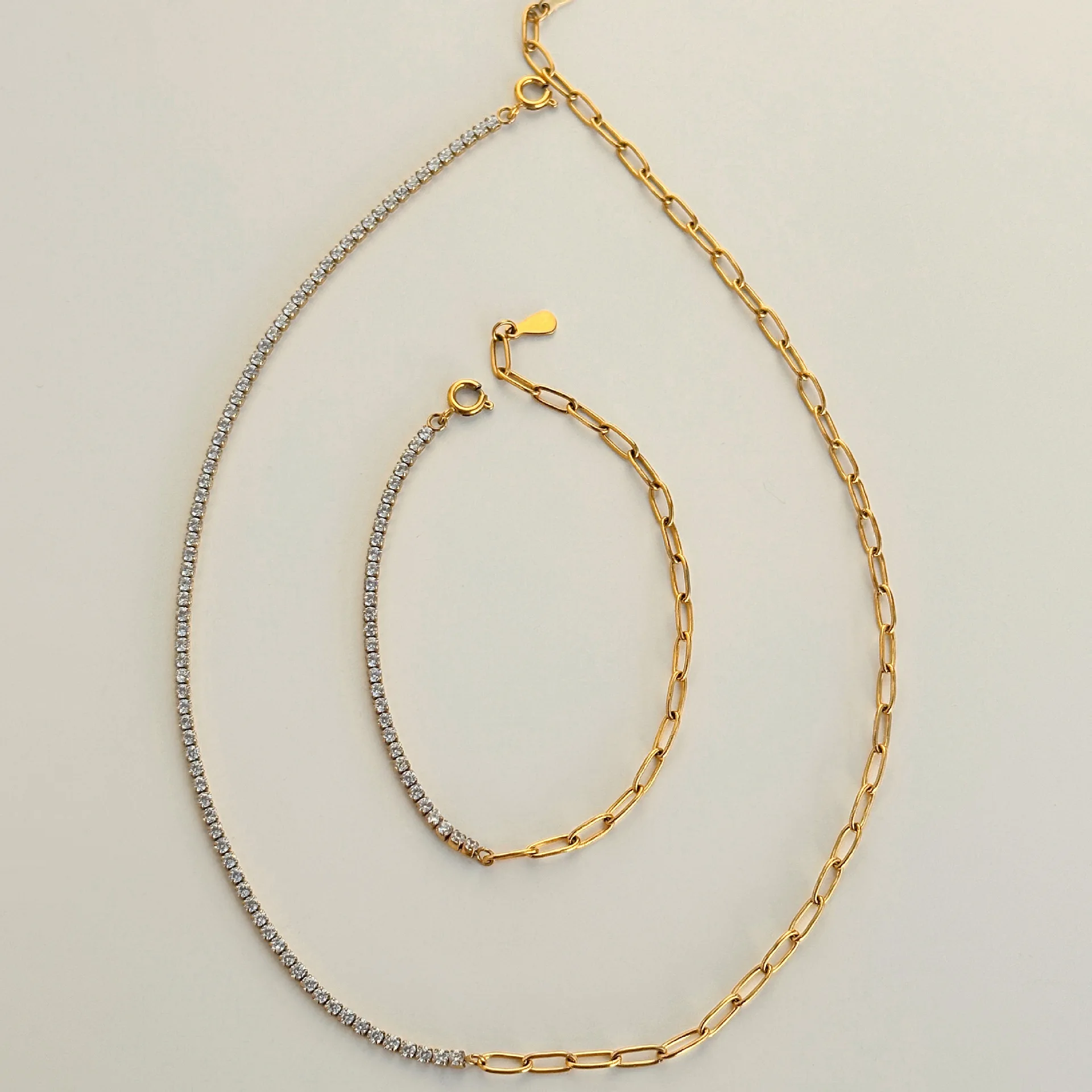 YF2952 Fashion Iced Out Zircon Paperclip Chain Necklace Jewelry 18k Gold Plated Tarnish Free Stainless Steel Zircon Necklaces