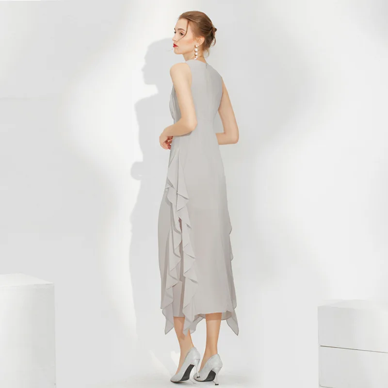 

2021 New look design Summer XS Women Chiffon Ruffle Sleeveless Banquet Evening Party madi dress