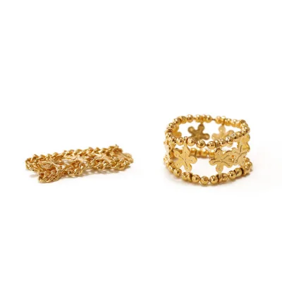 

Trendy Soft Chain Rings Jewelry Hollow Design Flower Shape Rings For Girls Gifts, Gold
