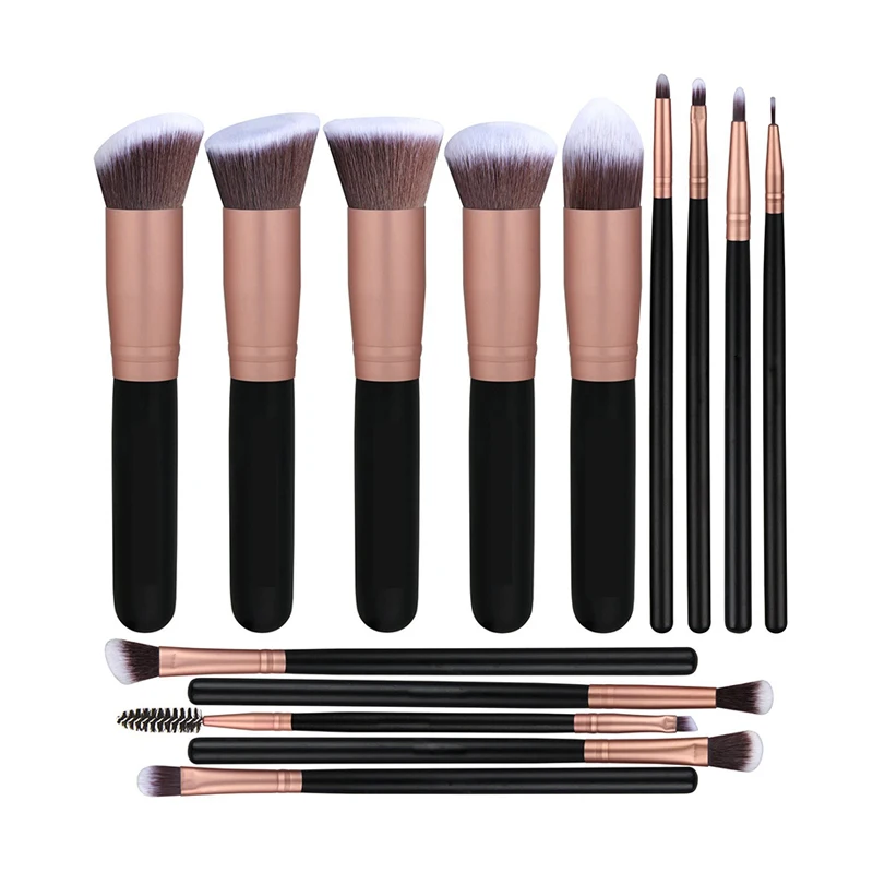 

Customs Logo Vegan 14pcs Wood Handle Makeup Brush Set for Beauty Girl Maquillaje Make Up Brushes Hot Selling 2021, Silver, gold rose, pink, gold