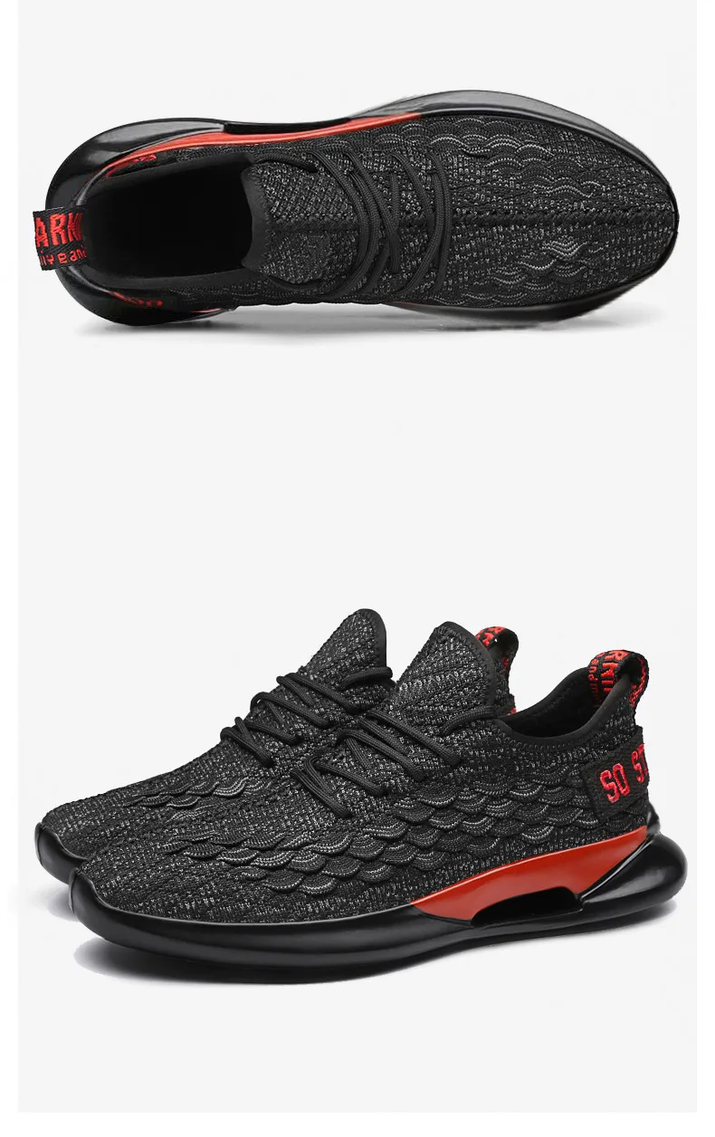 Lightweight Men's Sneakers Black Air Mesh Knit Breathable Sport Shoes