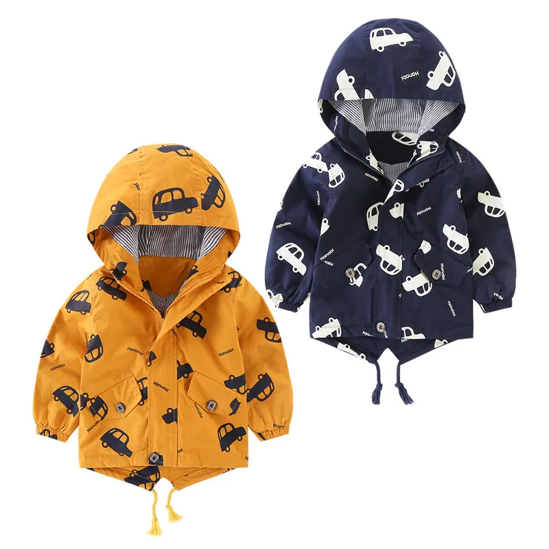 

Wholesale truck print long sleeve zipper hooded baby boys autumn jacket coats, As picture show