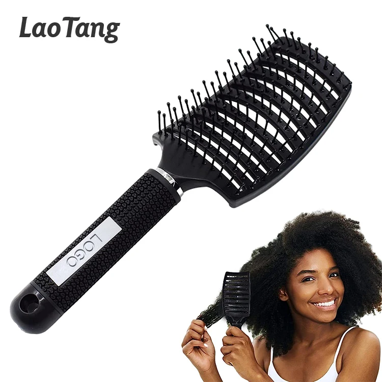 

Hair Styling Tools Logo Customized Color Plastic Nylon Massage Hairbrush Curved Vent Detanling Hair Brush For Faster Blow Drying