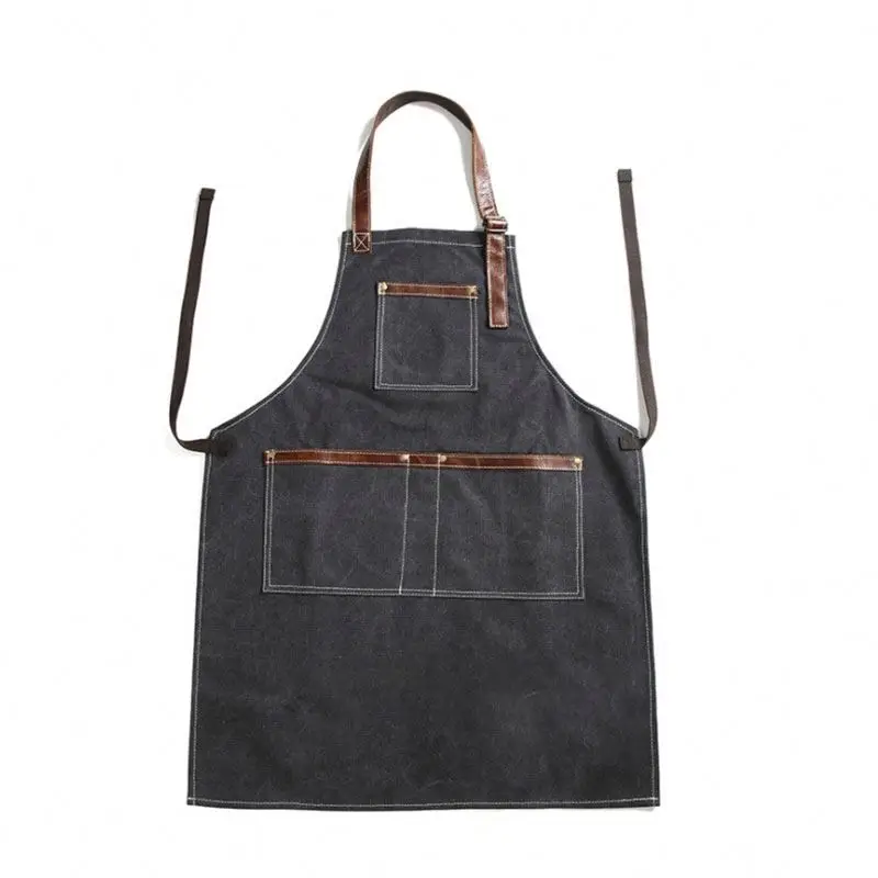 

Men's Work Canvas Leather Coffee Shop Bistro Bartender Wear-Resistant Vintage apron custom logo